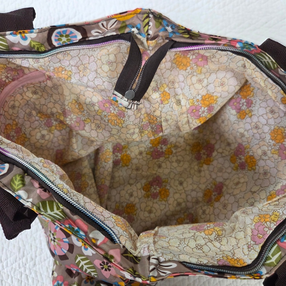 LeSportsac Floral Ripstop Nylon Tote Bag Brown Multicolor Packable Zippered - Picture 4 of 6